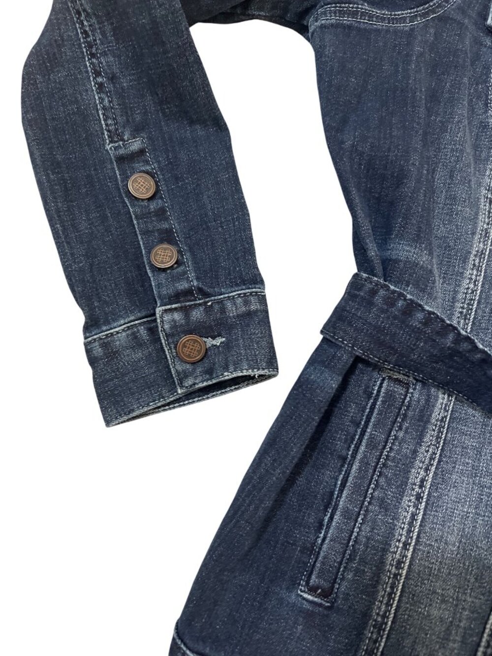 Laurie Felt Los Angeles Classic Denim Belted Jean Jacket Dark Wash Large - Picture 4 of 7